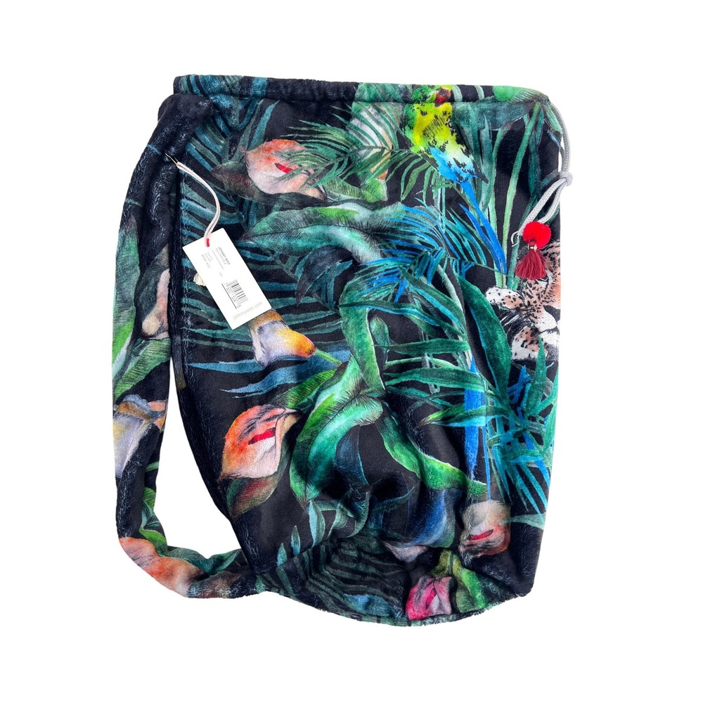 Johnny Was Jungle Cozy Bag ONLY Leopard Tropical Print Plush Drawstring Tote - Picture 3 of 7